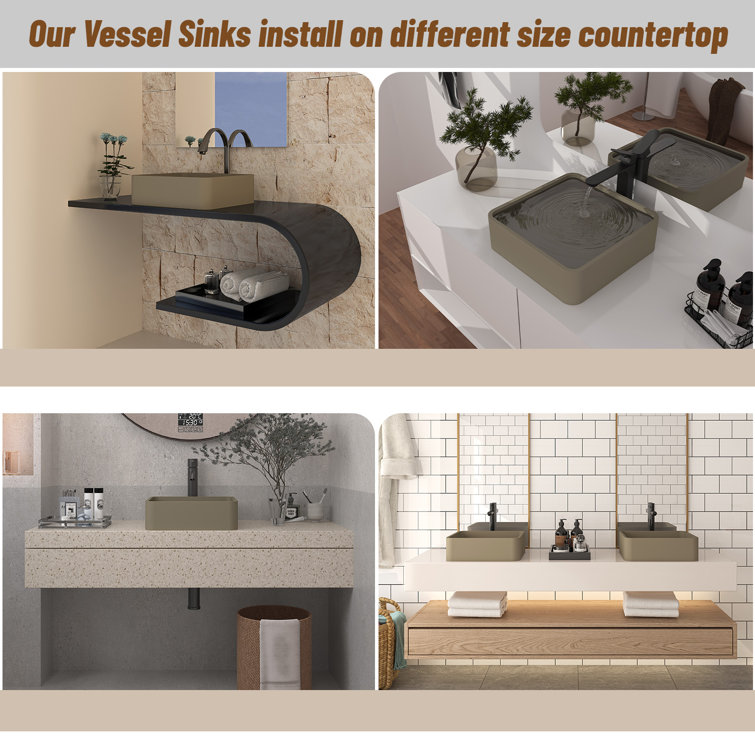Taupe Clay 15.35'' Ceramic Square Above-Counter Bathroom Sink