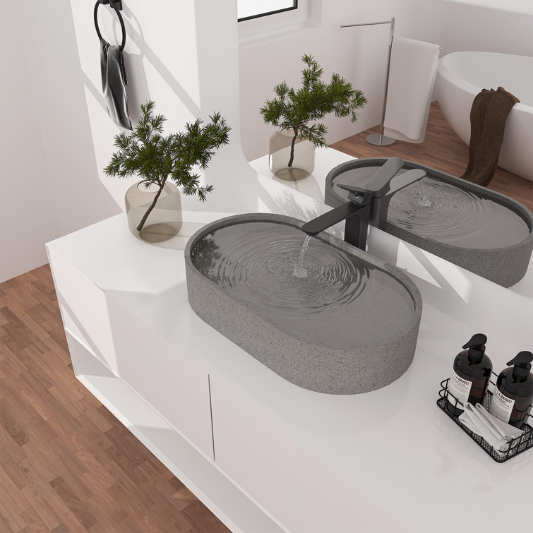 Mottled Bluish Gray Ceramic Oval Vessel Bathroom Sink