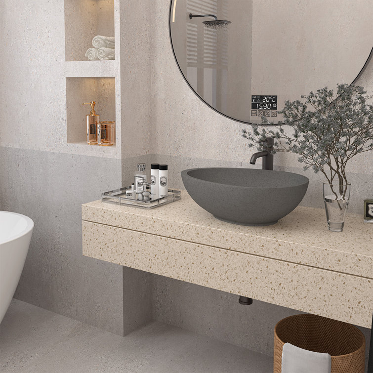 CASAINC Maple 15.35'' Concrete Oval Bathroom Sink