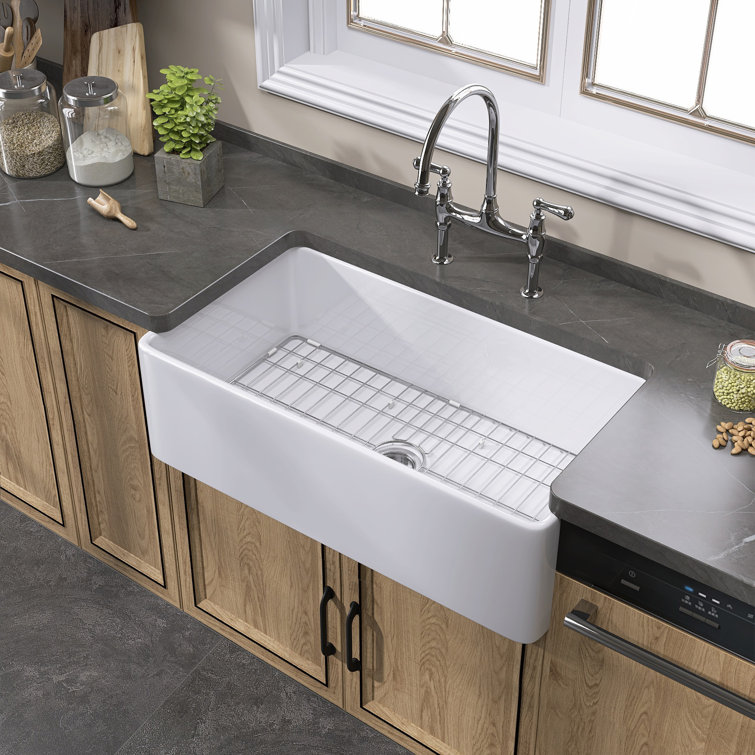 White Fireclay Farmhouse Apron Front Kitchen Sink