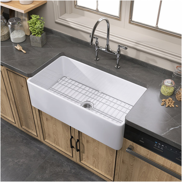 White Fireclay Farmhouse Apron Front Kitchen Sink
