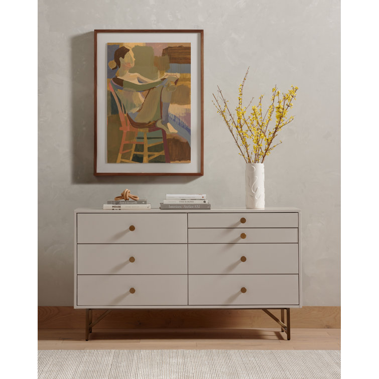 White Mid-Century Modern 7-Drawer Double Dresser