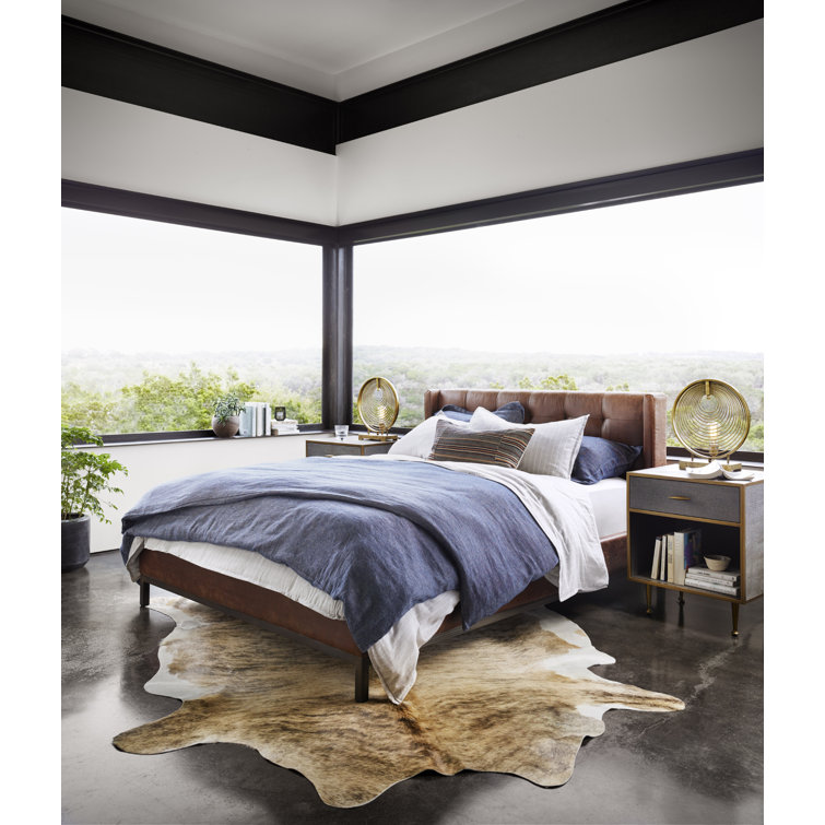 King Size Tobacco Tufted Upholstered Metal Frame Bed