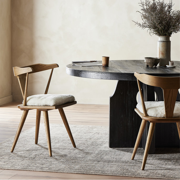 Sandy Oak Upholstered Slat Back Side Chair with Cushion