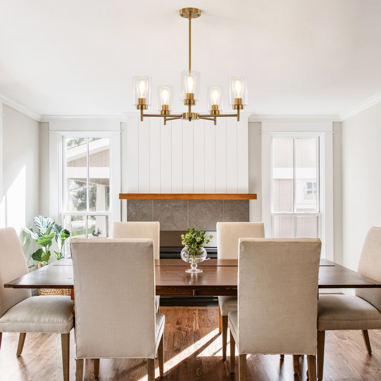 Gold and Clear Glass 5-Light Kitchen Island Chandelier