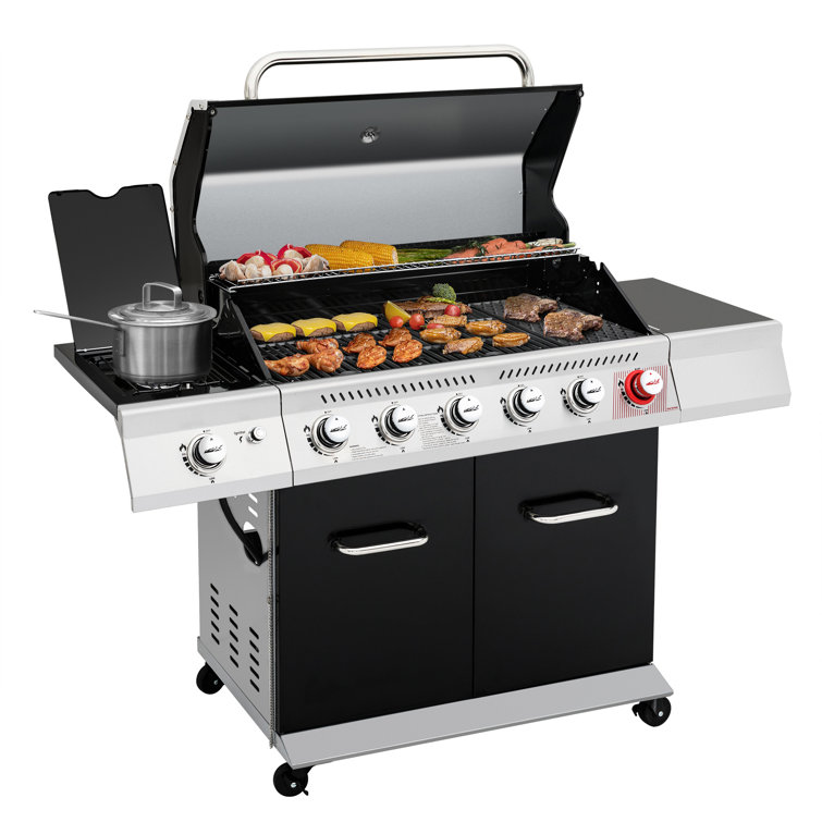 Royal Gourmet Black 6-Burner Propane Gas Grill with Side Burner