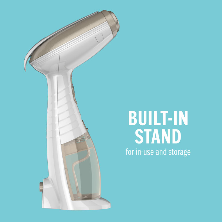 White and Champagne Handheld Fabric Steamer with Aluminum Sole Plate