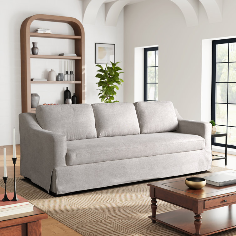 Beige Linen Queen Sleeper Sofa with Recessed Arms