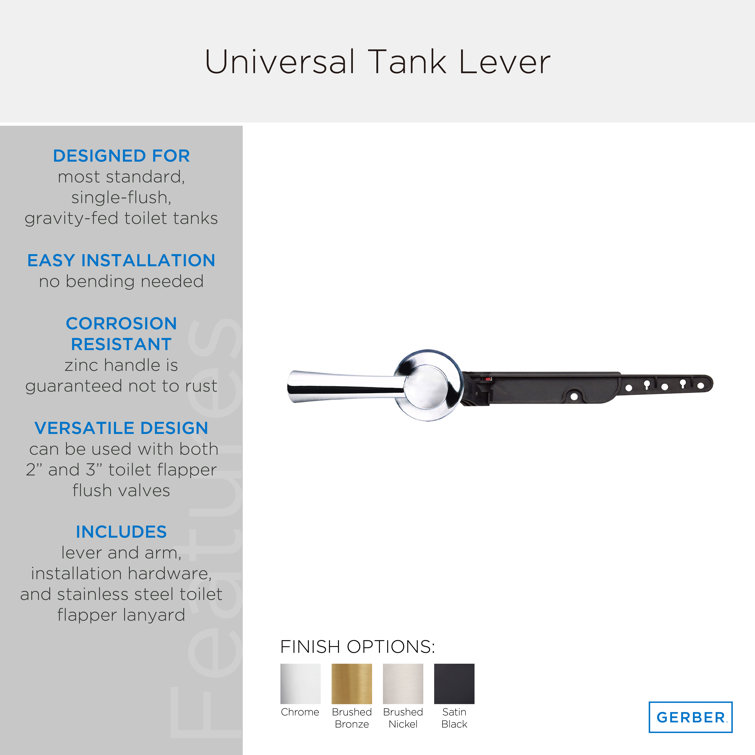 Universal Chrome Polished Toilet Tank Lever with PVC Handle