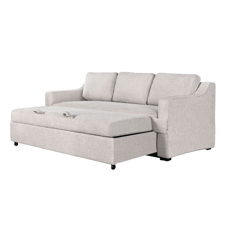 Beige Linen Queen Sleeper Sofa with Recessed Arms