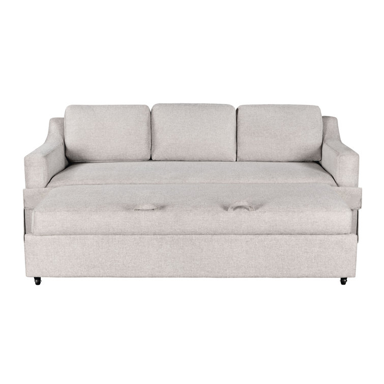 Beige Linen Queen Sleeper Sofa with Recessed Arms