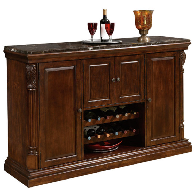 Rustic Cherry Italian Marble Top 64'' Bar Cabinet