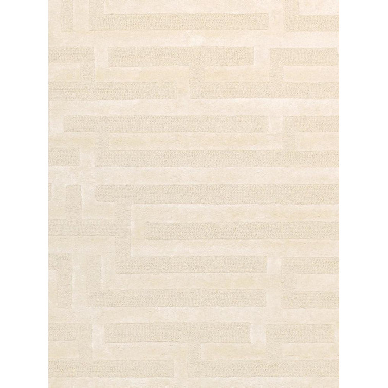 Ivory Hand-Tufted Wool and Viscose 9' x 12' Rectangular Rug