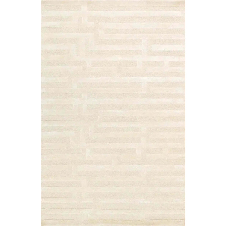 Ivory Hand-Tufted Wool and Viscose 9' x 12' Rectangular Rug