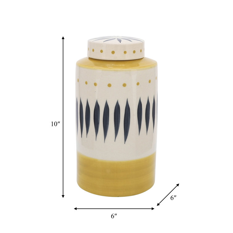 Kristie 10'' Yellow and White Hand Painted Ceramic Vase