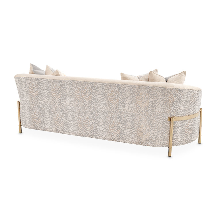Lisbon 98'' Beige Chenille Round Arm Sofa with Gold Accents