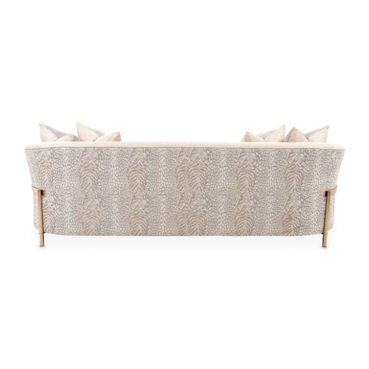 Lisbon 98'' Beige Chenille Round Arm Sofa with Gold Accents
