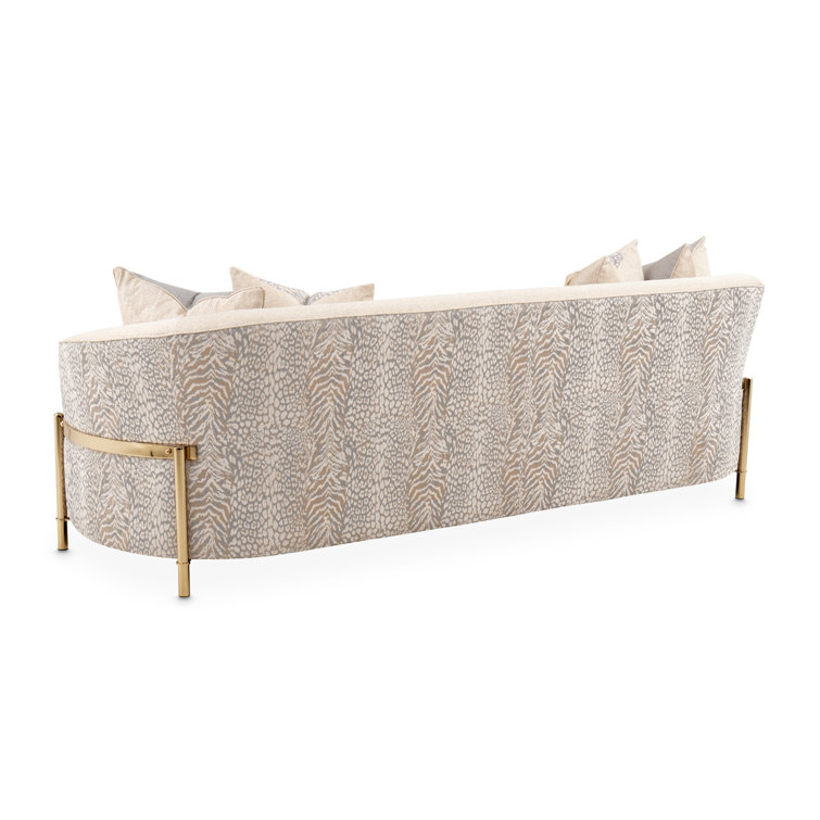 Lisbon 98'' Beige Chenille Round Arm Sofa with Gold Accents