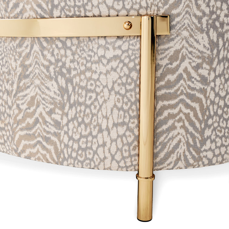Lisbon 98'' Beige Chenille Round Arm Sofa with Gold Accents