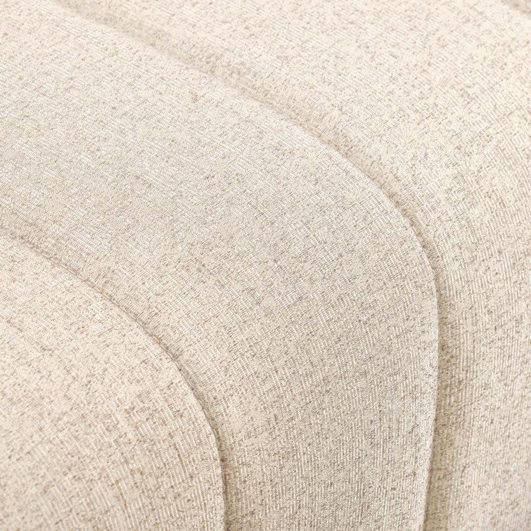 Lisbon 98'' Beige Chenille Round Arm Sofa with Gold Accents