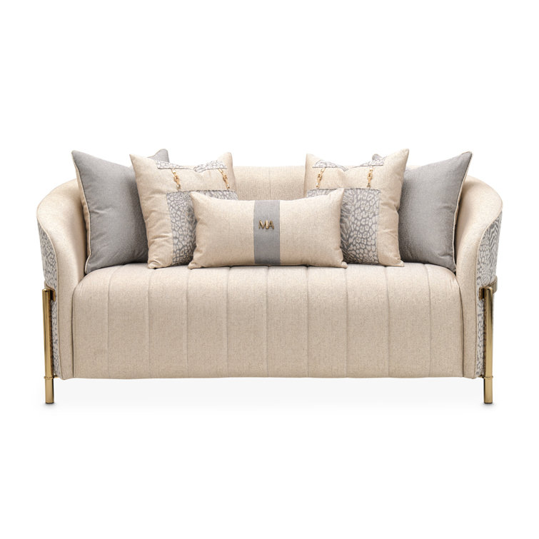 Lisbon 71'' Beige Chenille Loveseat with Brass Legs