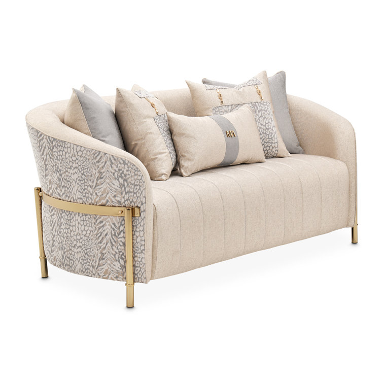 Lisbon 71'' Beige Chenille Loveseat with Brass Legs