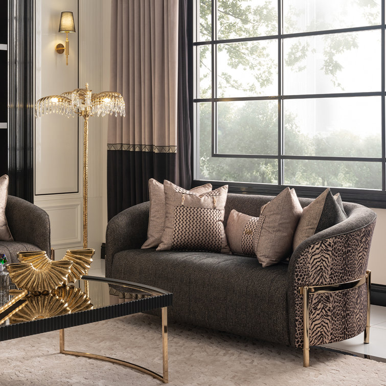 Lisbon 71'' Beige Chenille Loveseat with Brass Legs
