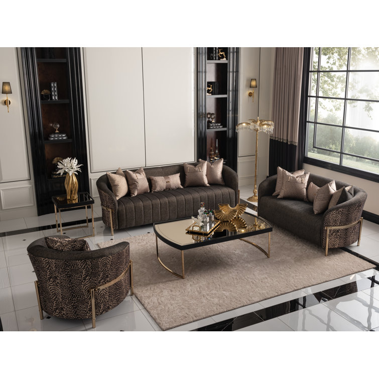 Lisbon 71'' Beige Chenille Loveseat with Brass Legs