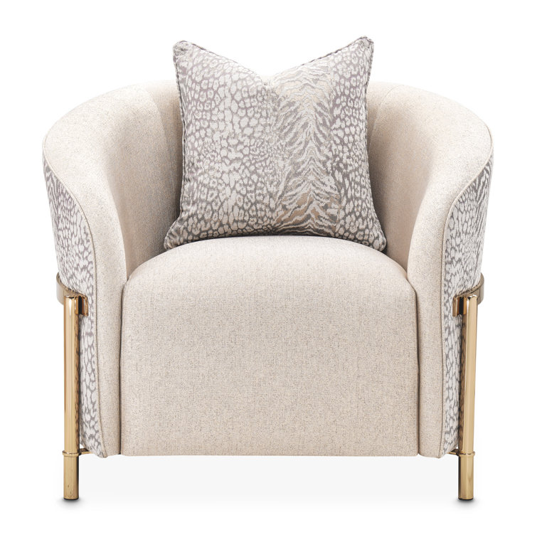 Lisbon Beige Animal Print Chenille Accent Chair with Gold Metal Frame