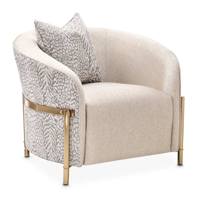 Lisbon Beige Animal Print Chenille Accent Chair with Gold Metal Frame