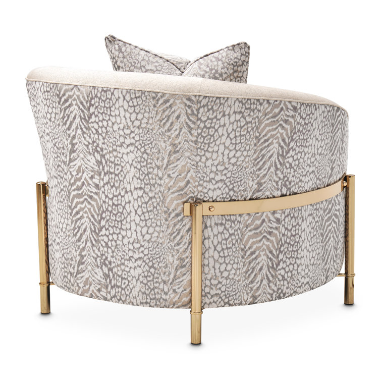 Lisbon Beige Animal Print Chenille Accent Chair with Gold Metal Frame