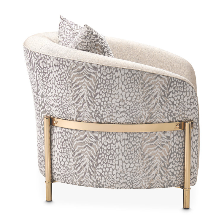 Lisbon Beige Animal Print Chenille Accent Chair with Gold Metal Frame