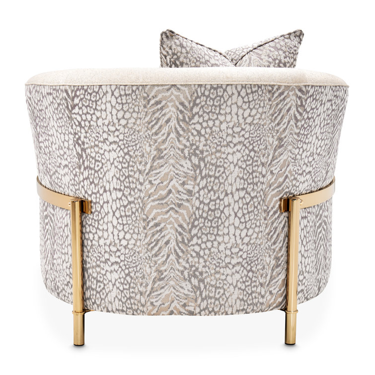 Lisbon Beige Animal Print Chenille Accent Chair with Gold Metal Frame