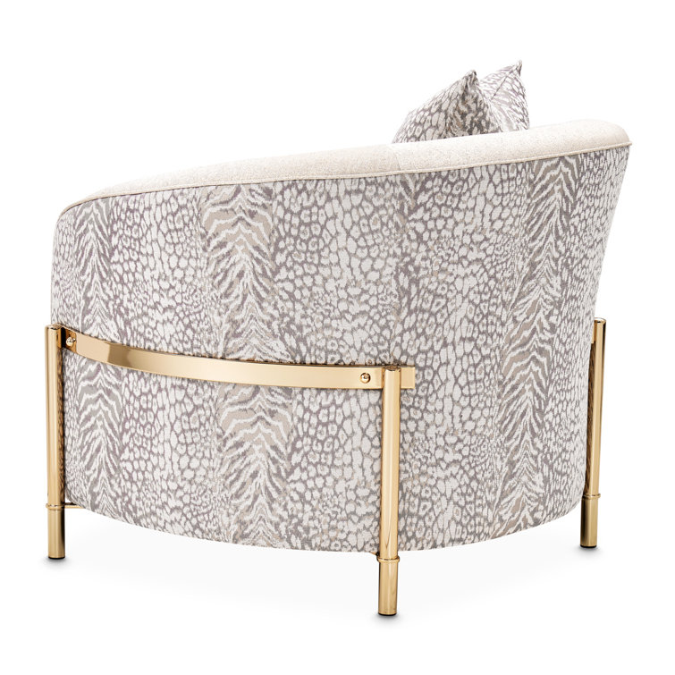 Lisbon Beige Animal Print Chenille Accent Chair with Gold Metal Frame
