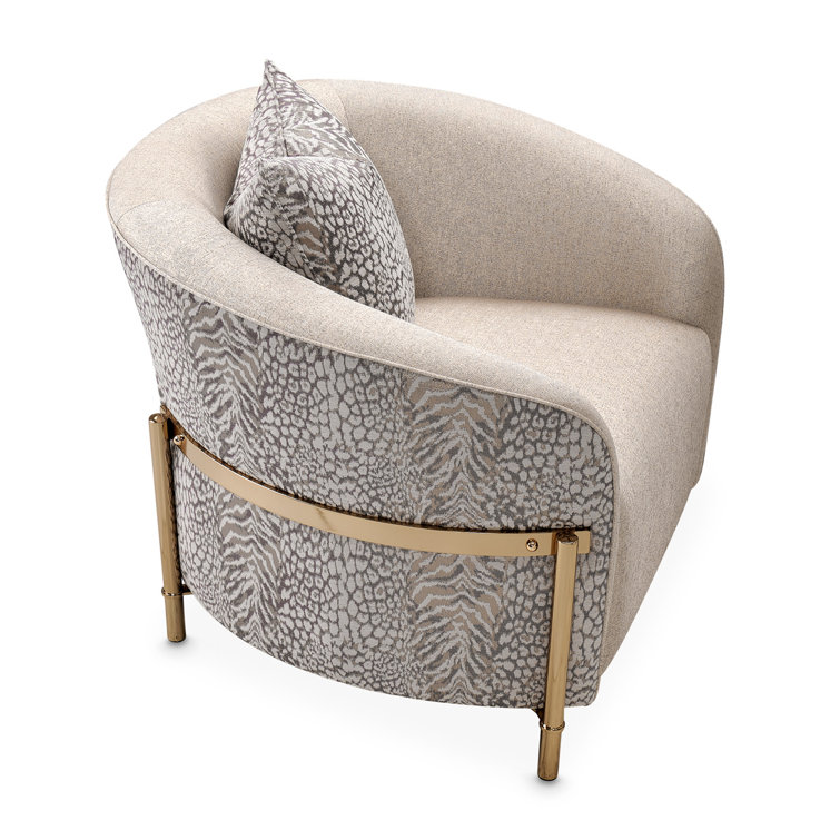 Lisbon Beige Animal Print Chenille Accent Chair with Gold Metal Frame
