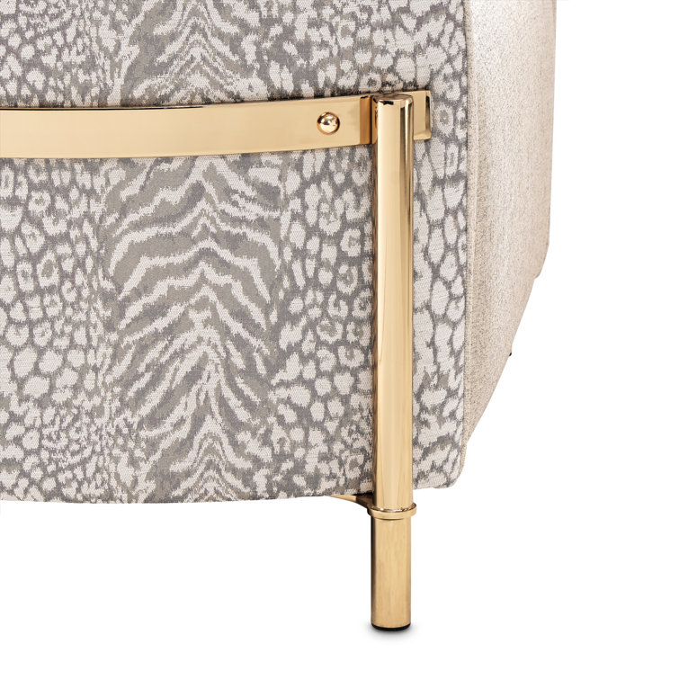 Lisbon Beige Animal Print Chenille Accent Chair with Gold Metal Frame
