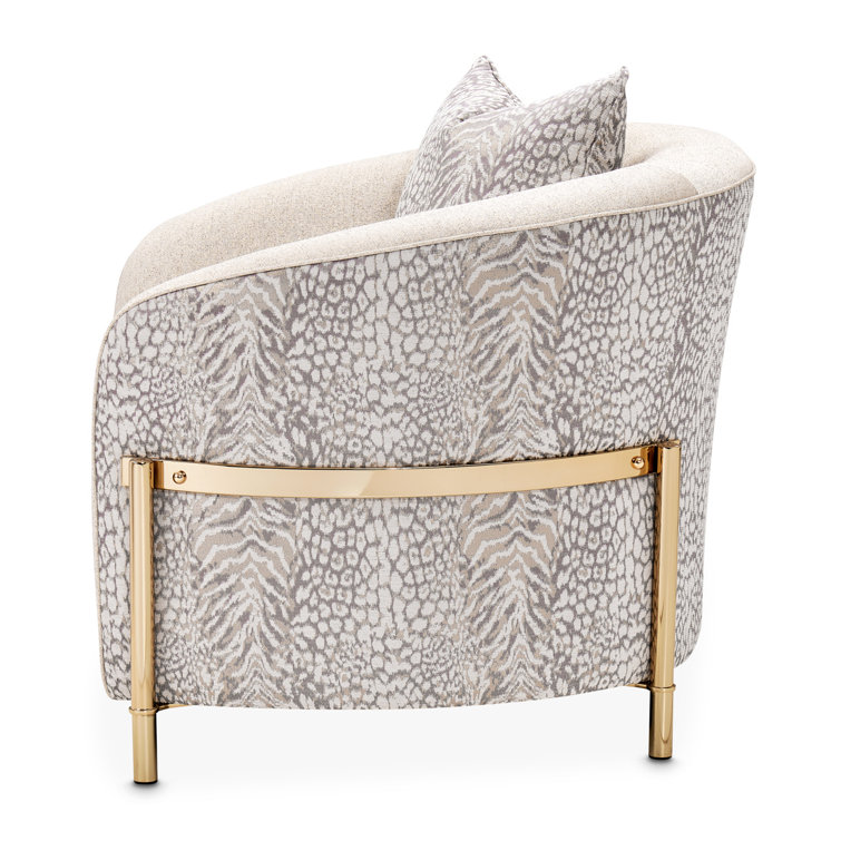 Lisbon Beige Animal Print Chenille Accent Chair with Gold Metal Frame