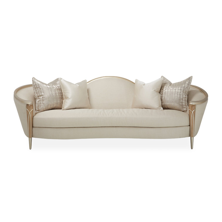 Pearl and Caramel Linen Upholstered Curved Arm Sofa