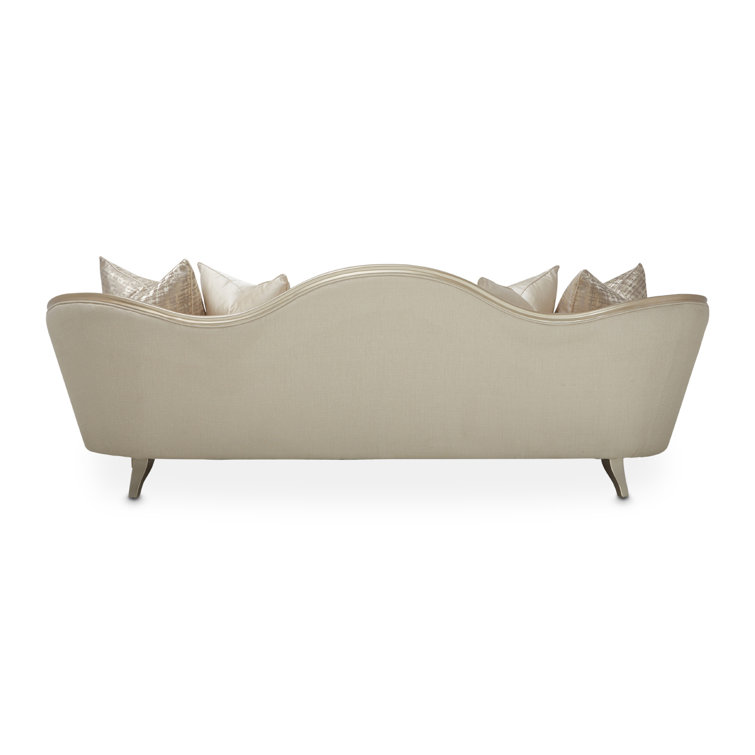 Pearl and Caramel Linen Upholstered Curved Arm Sofa