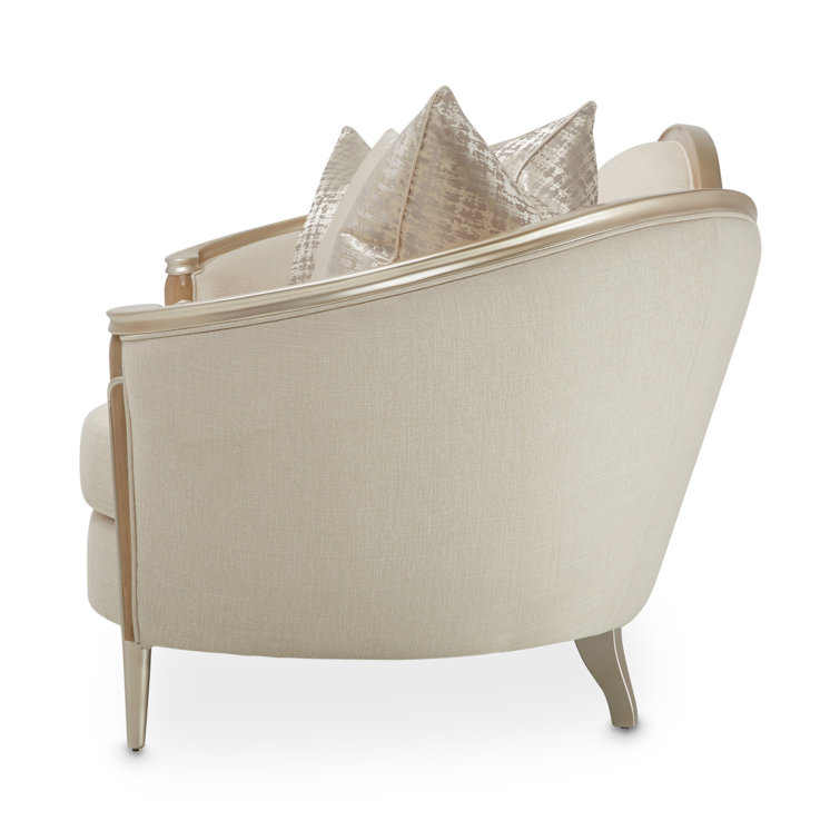 Pearl and Caramel Linen Upholstered Curved Arm Sofa