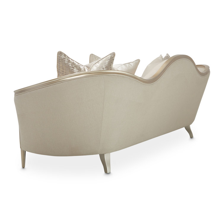 Pearl and Caramel Linen Upholstered Curved Arm Sofa