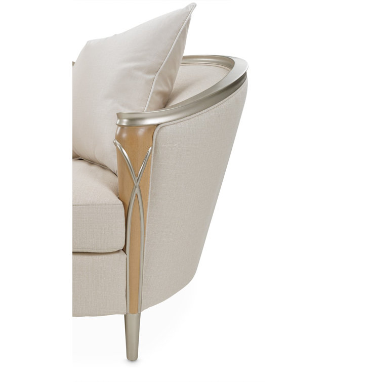 Pearl and Caramel Linen Upholstered Curved Arm Sofa