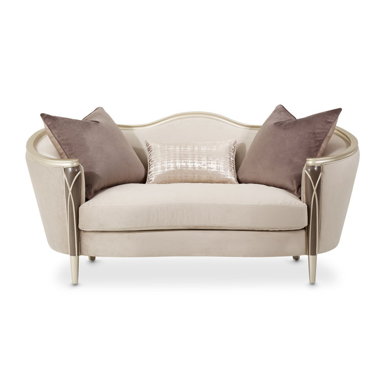 Villa Cherie 71'' Beige Velvet Loveseat with Solid Wood Frame