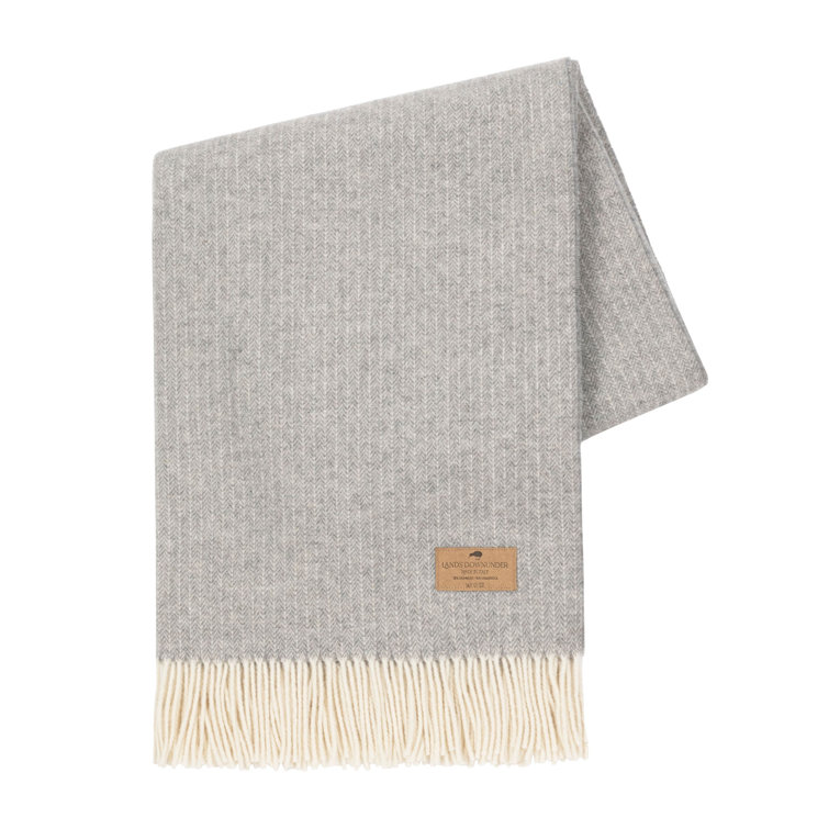 Silver Pinstripe Wool and Cashmere Throw Blanket