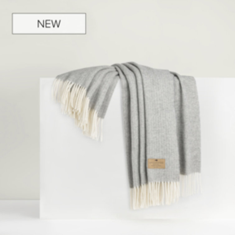 Silver Pinstripe Wool and Cashmere Throw Blanket