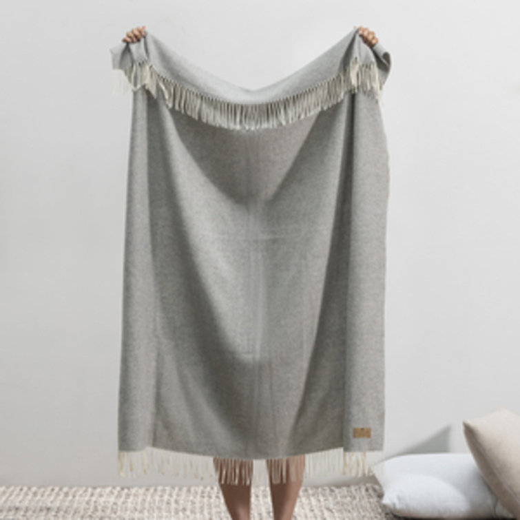 Silver Pinstripe Wool and Cashmere Throw Blanket