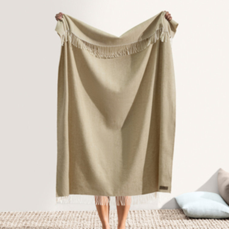 Olive Green Herringbone Wool Blend Throw Blanket
