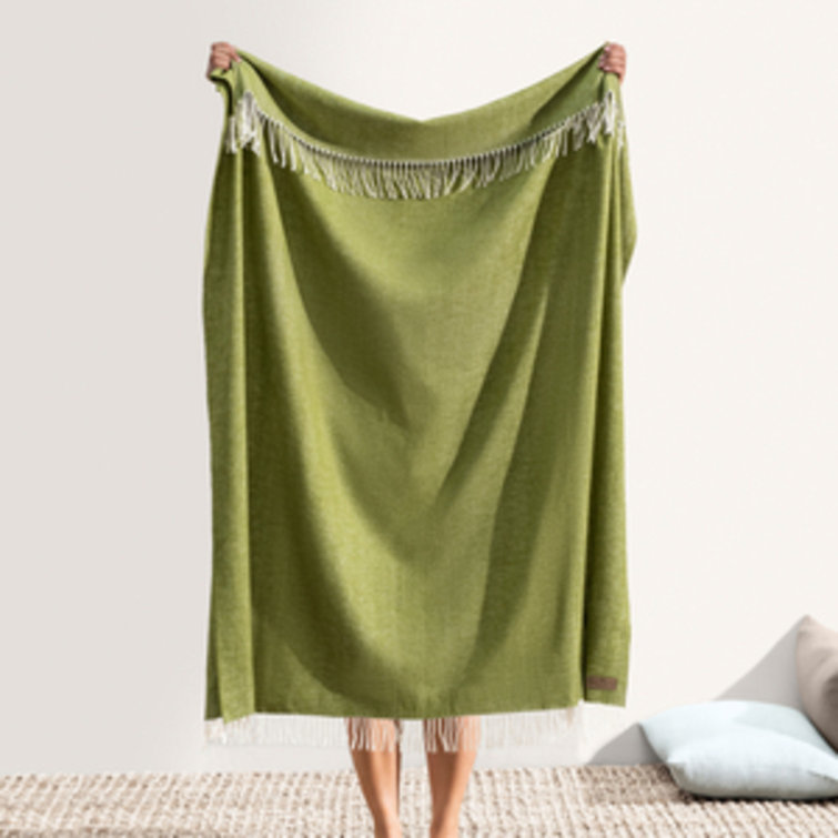 Olive Green Herringbone Wool Blend Throw Blanket