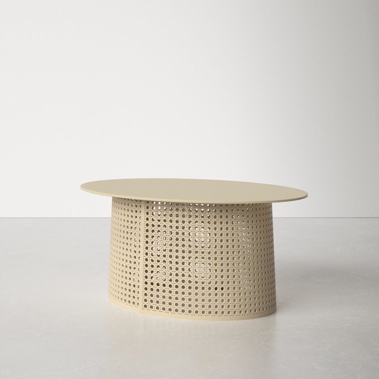 Cream Oval Manufactured Wood Outdoor Coffee Table