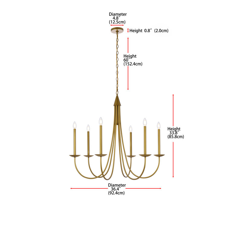 Brass 6-Light Candle Style Chandelier with Adjustable Chain